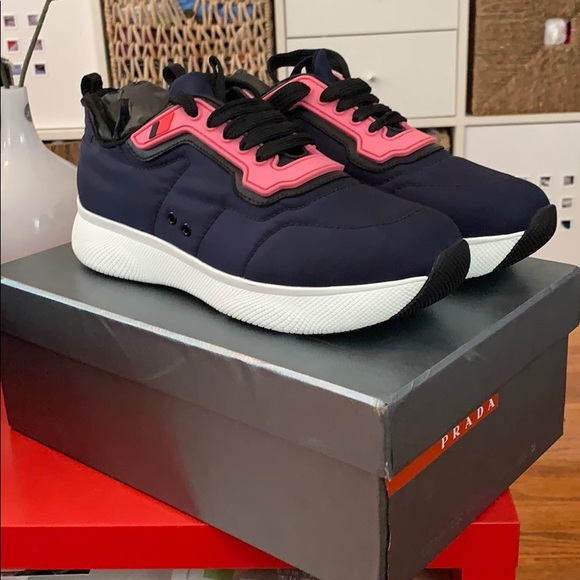 Nib Prada Navy Blue Nylon Sneakers 